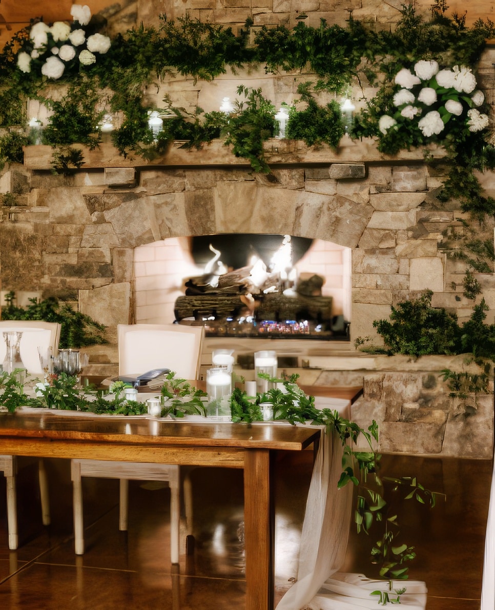 Fireplace Beautifully Decorated For A Wedding At The Lodge At Old Mill